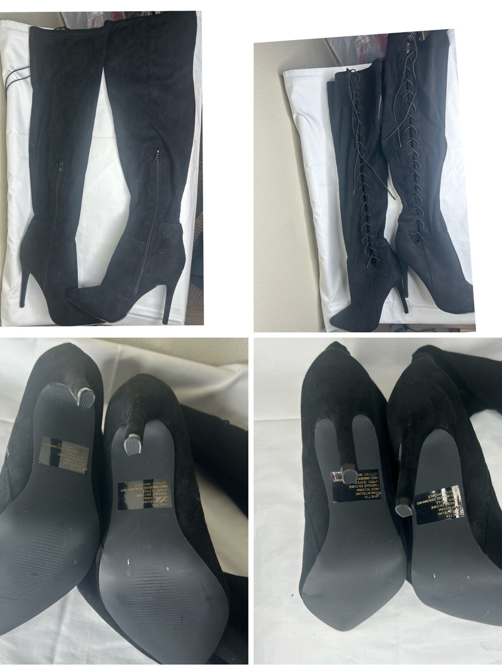 Shoe Dazzle Black Over-the-Knee Lace-Up Stiletto Boots